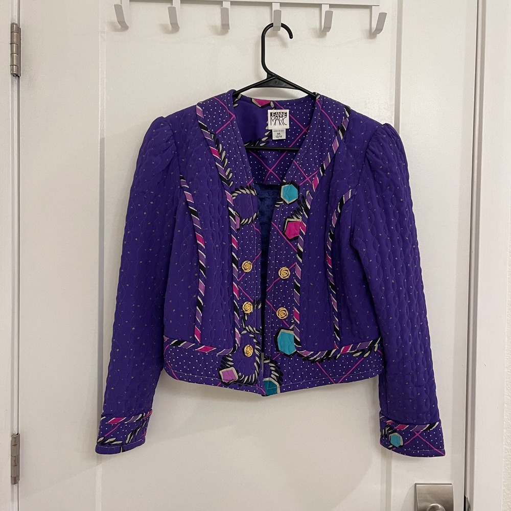 Vintage Jeanne Marc Purple Quilted Jacket GrandmaCore 80s Eccentric Vibrant